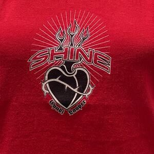 Cyndi Lauper Shine Heart Flames Women's Muscle Tee Tank Red Album Cover Concert